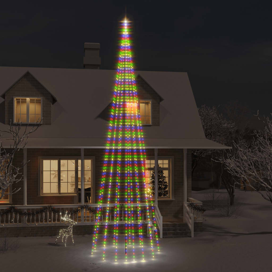 vidaXL Joulukuusi lipputankoon 1134 moniväristä LED-valoa 800 cm