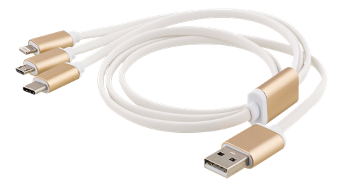 Yleiskäyttöinen Latauskaapeli, USB-C, Lightning, Micro USB, USB-A, 1 M, Valkoinen