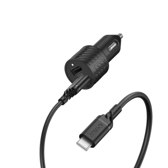 OTTERBOX CAR CHARGER BUNDLE 2X USB A 12W + USB-C CABLE 1M BLACK