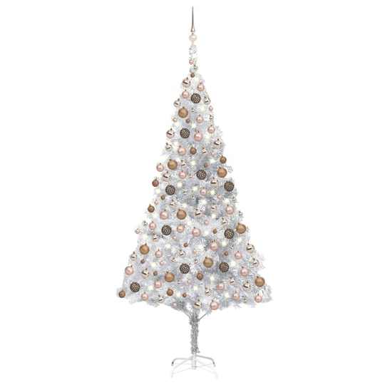 vidaXL Tekojoulukuusi LED-valoilla ja palloilla hopea 240 cm PET