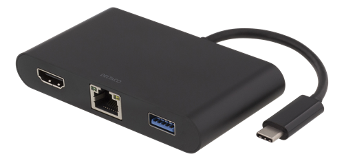 USB-C-telakointiasema, HDMI, RJ45, 1 X USB Type A, USB-C-portti Lataamista Varten, Musta