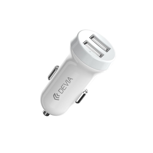 Devia USB-autolaturi 2 x USB 3 1A + Lightning-kaapeli valkoinen
