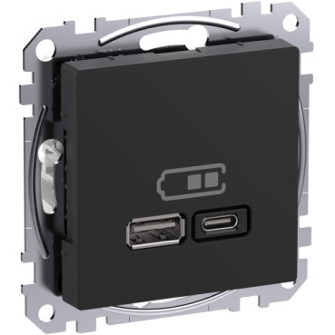 SCHNEIDER ELECTRIC EXXACT USB-A+C LATAUSPISTORASIA POWER DELIVERY LATAUSTEKNIIKALLA ANTRASIITTI