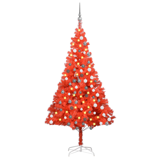 vidaXL Tekojoulukuusi LED-valolla ja palloilla punainen 180 cm PVC