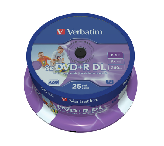 DVD+R DL, 8x, 8.5 GB/240min, 25-pack Spindel, AZO, Printable