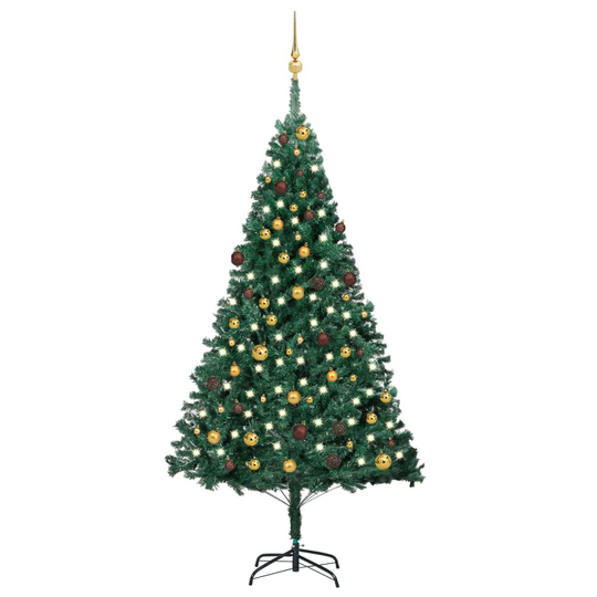 vidaXL Tekojoulukuusi LED-valoilla ja palloilla vihreä 210 cm PVC