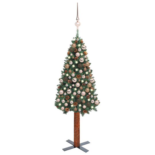 vidaXL Ohut joulukuusi LED-valoilla ja palloilla vihreä 180 cm PVC