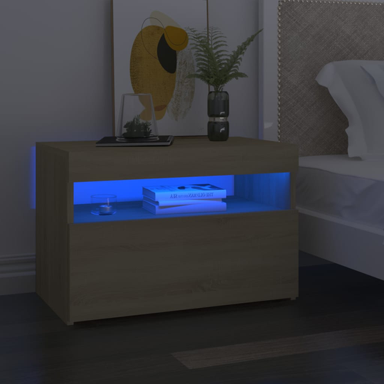 vidaXL Yöpöytä LED-valoilla 2 kpl Sonoma-tammi 60x35x40 cm