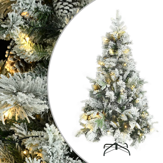vidaXL Tekojoulukuusi lumihuurre / LED-valot / kävyt 195 cm PVC ja PE