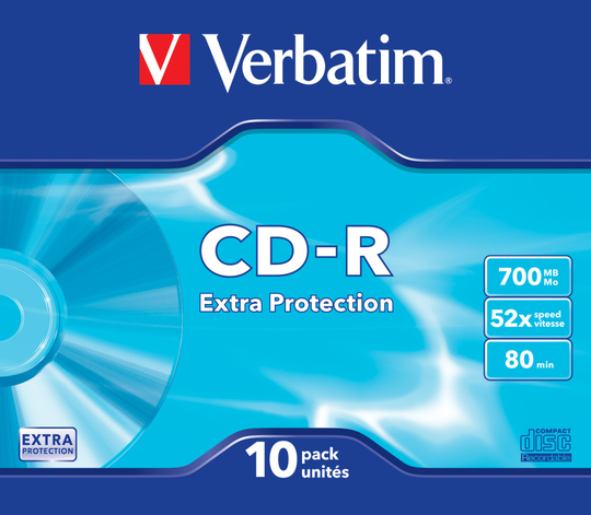 CD-R, 52x, 700MB/80min, 10-pack Slim Case, Extra Protection