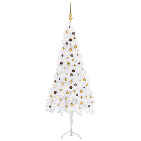 vidaXL Kulmaan asetettava tekojoulukuusi LED-valot/pallot valk. 240 cm