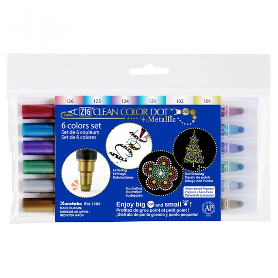 ZIG Kuretake Clean Color DOT Pen Metallic 6-setti