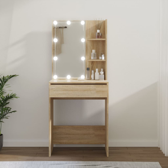 vidaXL Peilipöytä LED-valoilla Sonoma-tammi 60x40x140 cm