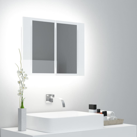 vidaXL Kylpyhuoneen LED peilikaappi korkeak. valk. 60x12x45 cm akryyli