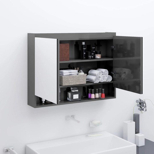 vidaXL LED kylpyhuoneen peilikaappi 80x15x60 cm MDF kiiltävä harmaa