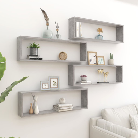 vidaXL Kuutioseinähyllyt 4 kpl betoninharmaa 100x15x30 cm lastulevy