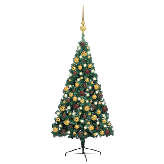 vidaXL Tekojoulukuusen puolikas LED-valo ja pallot vihreä 150 cm PVC