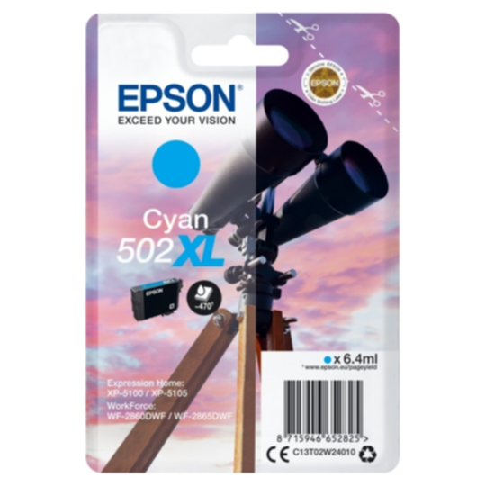 Epson 502XL Mustepatruuna syaani, 470 sivua