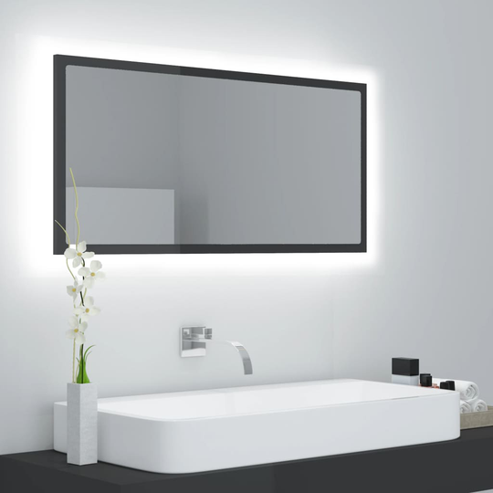 vidaXL Kylpyhuonepeili LED korkeakiilto harmaa 90x8,5x37 cm akryyli
