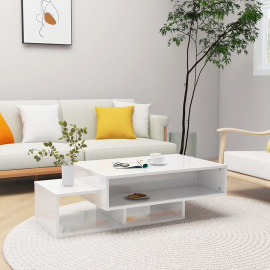 vidaXL Sohvapöytä korkeakiilto valkoinen 105x55x32 cm lastulevy
