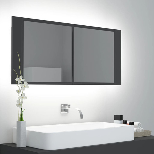vidaXL Kylpyhuoneen LED peilikaappi harmaa 100x12x45 cm akryyli