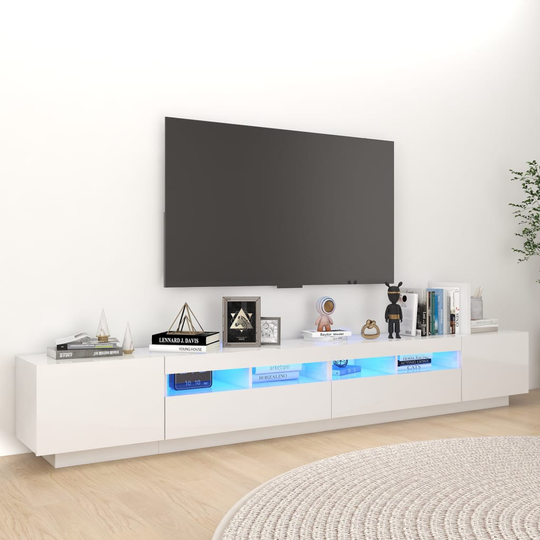 vidaXL TV-taso LED-valoilla korkeakiilto valkoinen 260x35x40 cm