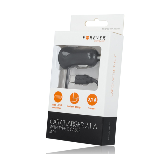 Forever M01 USB Type-C Autolaturi 2 1 A - Musta