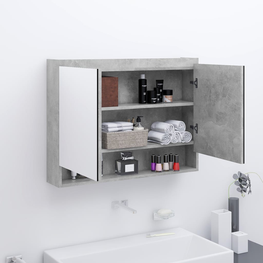 vidaXL LED kylpyhuoneen peilikaappi 80x15x60 cm MDF betoninharmaa