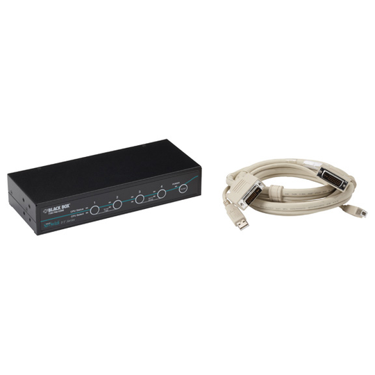BLACK BOX DT SERIES DESKTOP KVM SWITCH - DVI-D WITH EMULATED USB KEYBOARD/MOUSE, INCLUDES CABLES, 4-