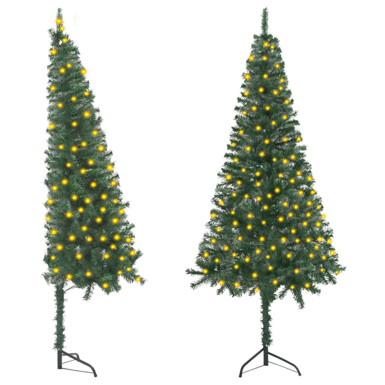 vidaXL Kulmaan asetettava tekojoulukuusi LED-valoilla vihreä 150cm PVC
