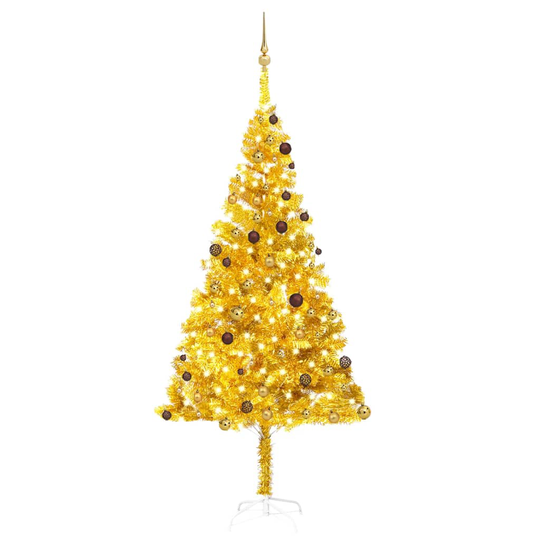 vidaXL Tekojoulukuusi LED-valoilla ja palloilla kulta 240 cm PET
