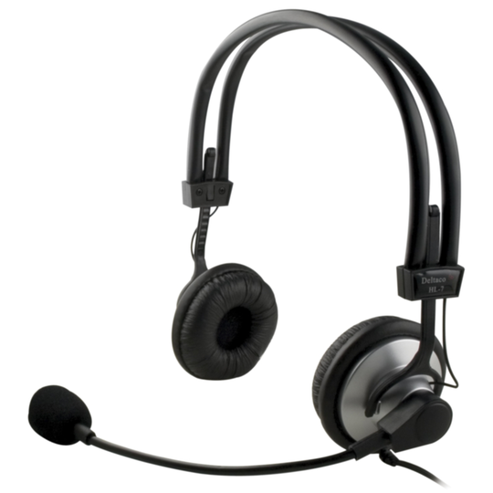 DELTACO headset äänenvoimak. säädöllä+mikrofonilla, 2m johto