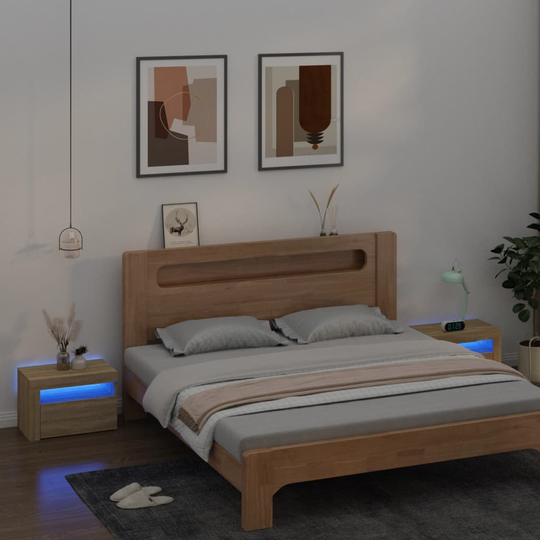 vidaXL Yöpöydät 2 kpl LED-valoilla Sonoma-tammi 60x35x40 cm