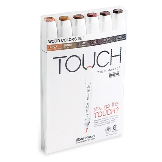Touch Twin Brush Marker 6-setti Wood