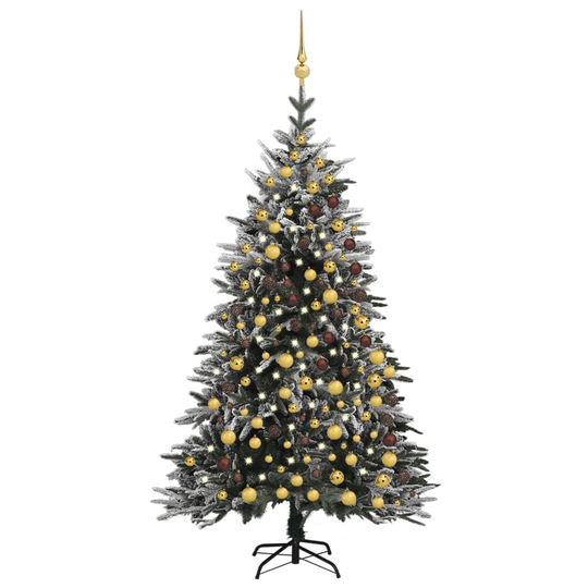 vidaXL Tekojoulukuusi LED-valot, pallot ja lumihuurre 210 cm PVC ja PE