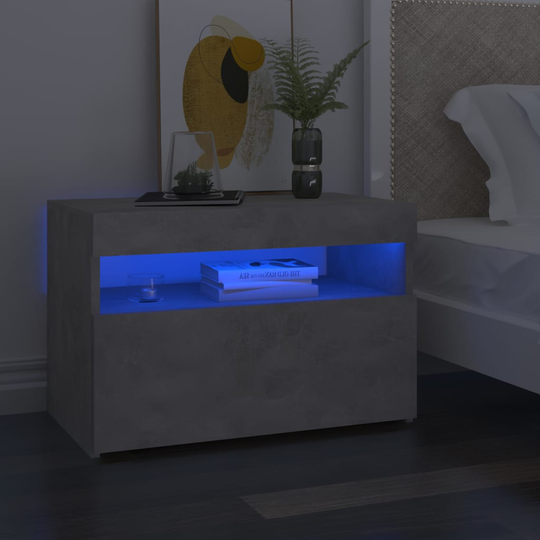 vidaXL Yöpöytä LED-valoilla 2 kpl betoninharmaa 60x35x40 cm