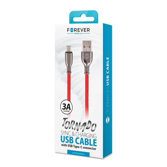 Forever Tornado USB-C lataus- ja synkronointikaapeli 1m 3A punainen