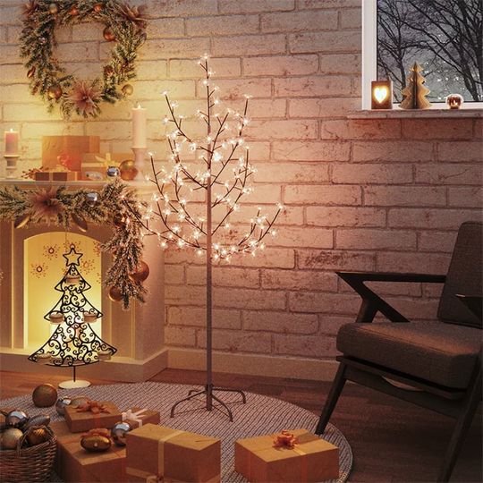 vidaXL Kirsikankukka LED-puu lämmin valkoinen 84 LED-valoa 120 cm