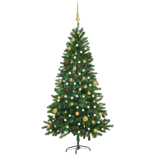 vidaXL Tekojoulukuusi LED-valoilla ja palloilla vihreä 180 cm