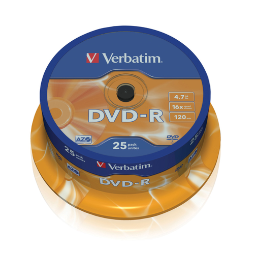 DVD-R, 16x, 4.7 GB/120 Min, 25-pack Spindel, AZO