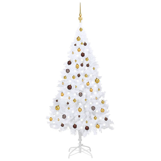 vidaXL Tekojoulukuusi LED-valoilla ja palloilla valkoinen 180 cm PVC