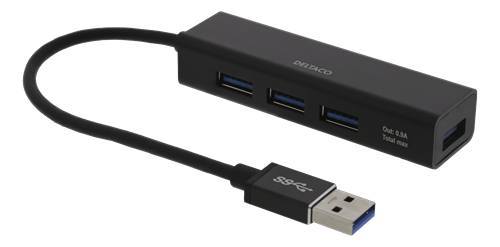 USB-pienoishubi, 4 USB-A-porttia, USB 3.1 Gen 1, Musta