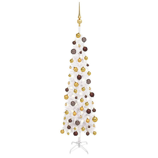 vidaXL Ohut joulukuusi LED-valoilla ja palloilla valkoinen 120 cm