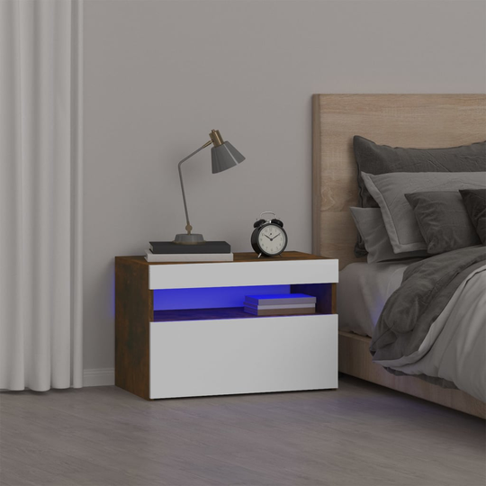 vidaXL Yöpöytä LED-valoilla savutammi 60x35x40 cm