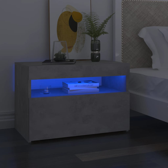 vidaXL Yöpöytä LED-valoilla betoninharmaa 60x35x40 cm
