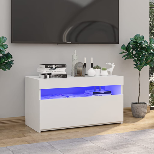vidaXL TV-taso LED-valoilla korkeakiilto valkoinen 75x35x40 cm