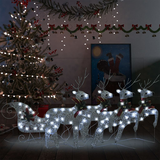 vidaXL Poro ja reki joulukoriste 100 LED-valoa ulkokäyttöön hopea