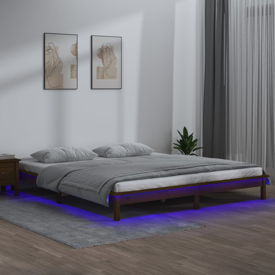 vidaXL Sängynrunko LED hunajanruskea 135x190 cm 4FT6 Double täysi puu