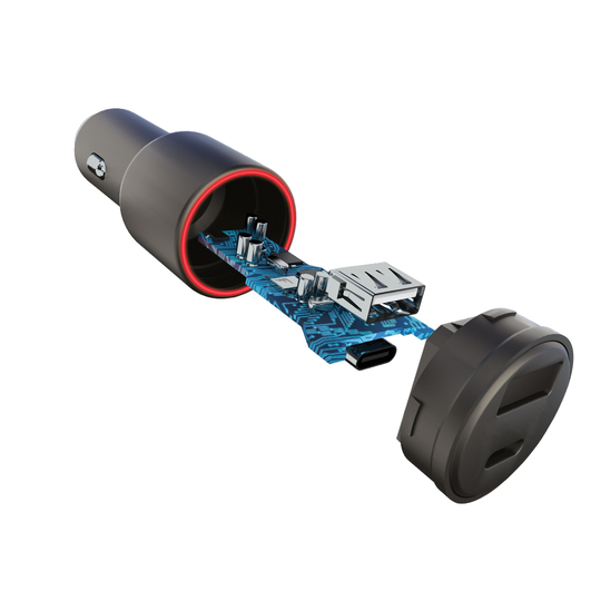 Forever Core Ultranopea puhelimen autolaturi USB Type-C PD + 2 4A 30W harmaa