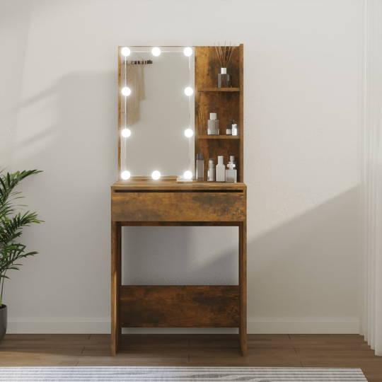 vidaXL Peilipöytä LED-valoilla savutammi 60x40x140 cm
